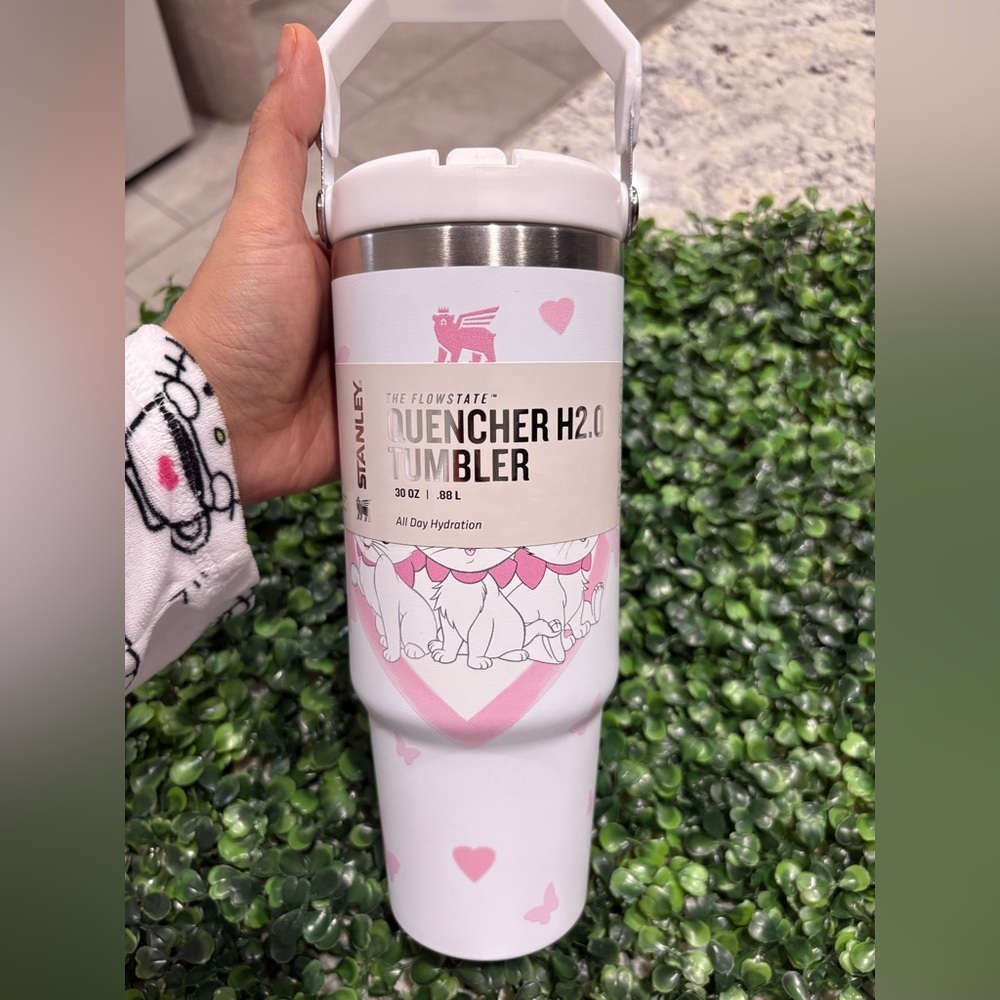Customized cat Marie Stanley White and Pink Flip Straw Tumbler 30 oz - Picture 3 of 4